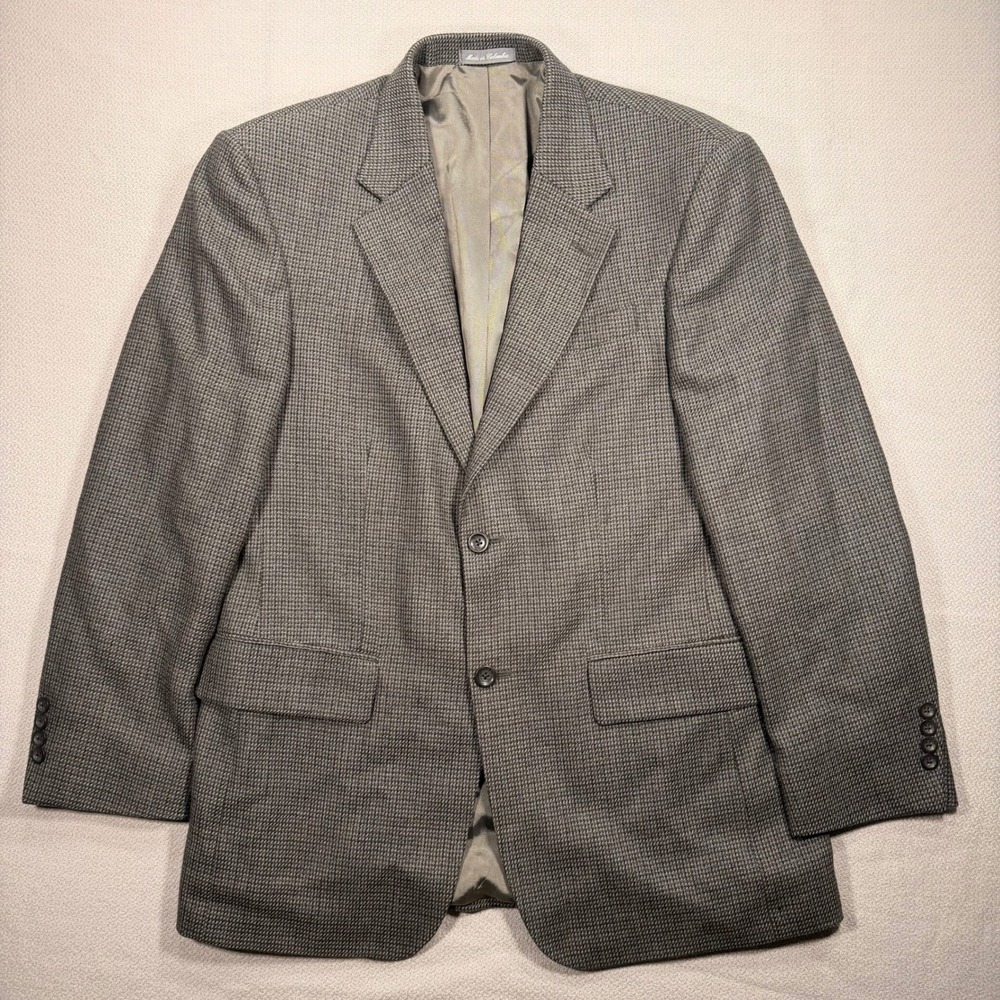 Oscar de la Renta Mens 40R Blazer Sport Coat 100% Wool Houndstooth Grey 5752